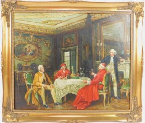 Continental School. 18thC interior scene with gentlemen and Cardinals