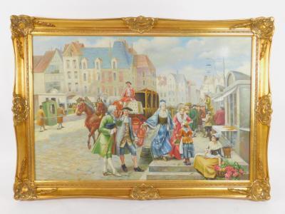 Continental School. French 18thC town street scene