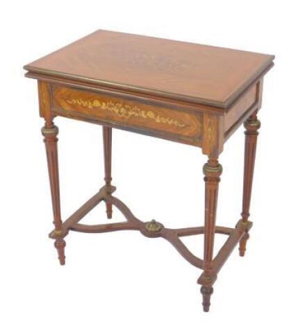 *A French 19thC style kingwood and marquetry inlaid fold over card table