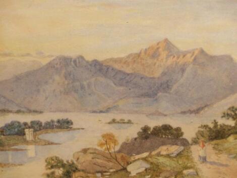 W. L. Leitch. Continental lakeland landscape with solitary figure on a rocky path