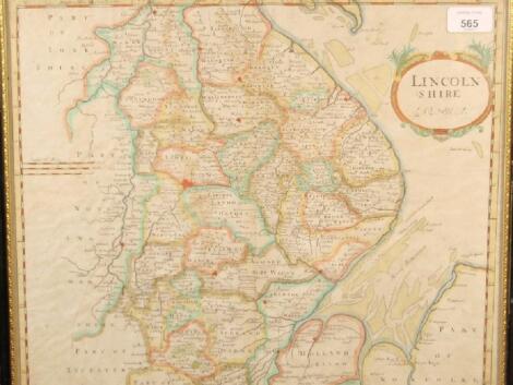 A map of Lincolnshire by Robert Morden c.1713 with hand coloured boundaries