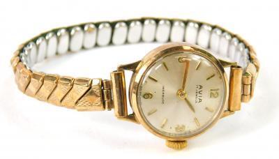 An Avia Ladies 9ct gold circular cased wrist watch