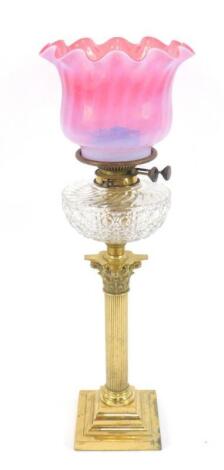 A TRS brass Corinthian column oil lamp