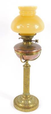 A Hinks's duplex no.2 copper and brass oil lamp