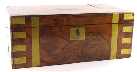 A 19thC walnut and brass bound campaign type writing box