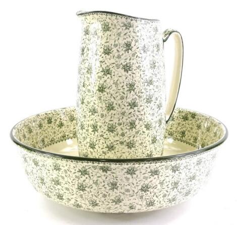 A Royal Doulton green printed wash jug and bowl