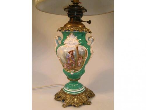 A porcelain and gilt metal table lamp