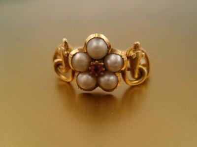 A Victorian memorial ring with seed pearl set