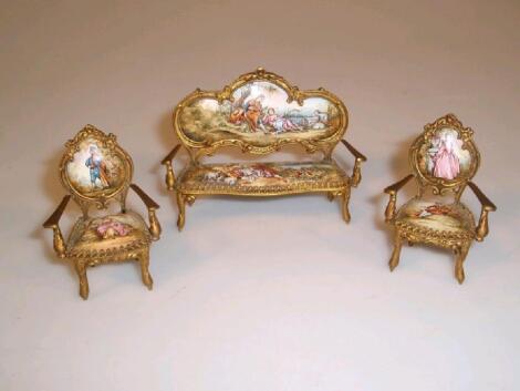 A French miniature gilt metal and enamel salon suite