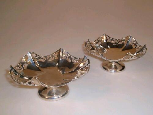 A pair of George VI silver pedestal bon-bon dishes by Viners Ltd; each