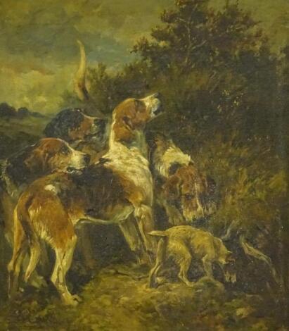John Emms (1843-1912). Hounds and a terrier