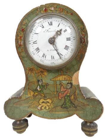 A late 19thC French Japanned balloon mantel clock