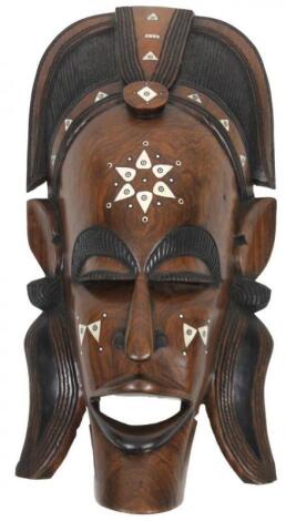 An African tribal hardwood wall face mask