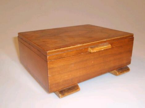 An Art Deco period walnut playing card or cigarette box