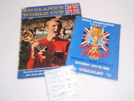 England v West Germany World Cup Programme 1966 and a North Terrace Complementary