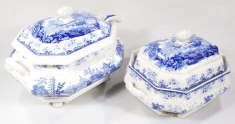 A graduated pair of late 19thC Opaque China Lumese Marine tureens