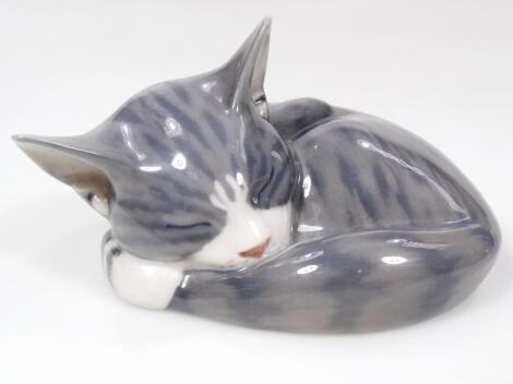 A Royal Copenhagen figure of a sleeping cat