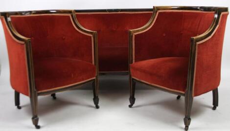 A Edwardian stained mahogany Sheraton revival salon suite