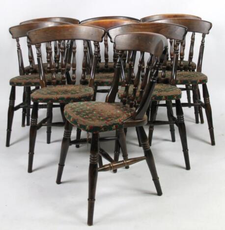 *A set of nine Country Seat Benchair dining chairs with part overstuffed seats (9)