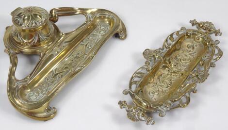 An early 20thC rococo design brass ink well