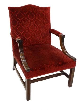 A mahogany open armchair in George III style