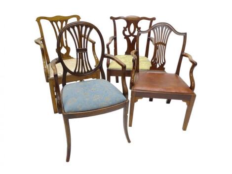 Four 19thC mahogany open armchairs