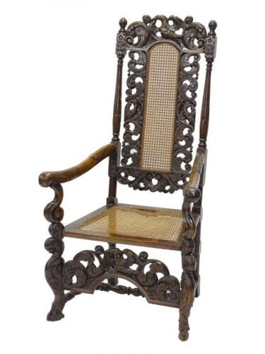 A 19thC Continental walnut open armchair