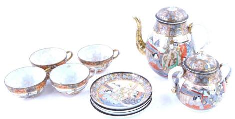 A Japanese Satsuma decorated eggshell part tea set