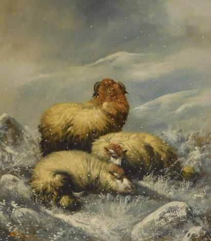 John W Morris (act. 1865-1924). Sheep in winter landscape