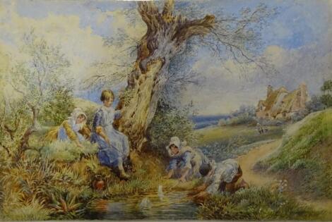 19thC British School. Children playing by the stream