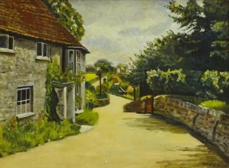 W.V. Cook. Village cottage and lane