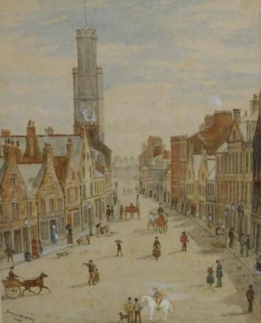 David Highet (19thC). Street scene with horses