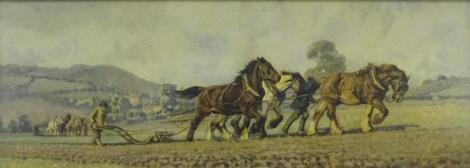 19thC British School. Working horses ploughing