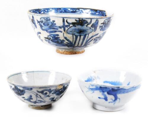 Three blue and white porcelain bowls