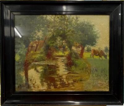 Sir John Alfred Arnesby Brown (1866-1955). Cow grazing in river landscape - 2