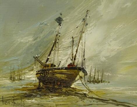 Ben Maile (1922-2017). Trawler at river beaky