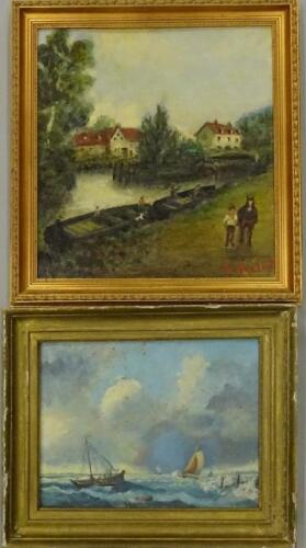 20thC British. Coastal scene with sailing boats