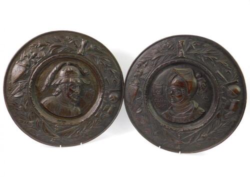 A pair of Belgian late 19thC copper wall chargers