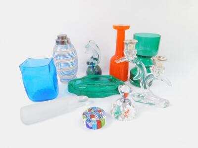 A group of retro and contemporary glassware