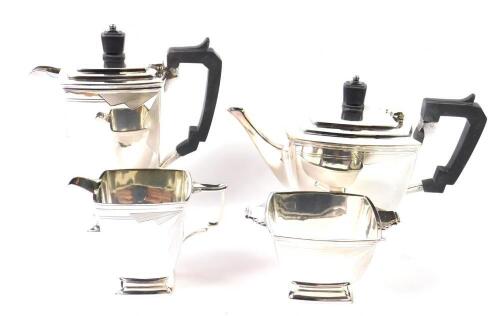 A Mappin & Webb Art Deco silver plated four piece tea set