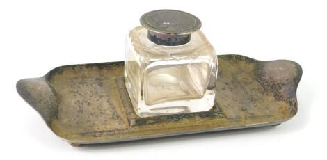 A George V silver and cut glass desk stand