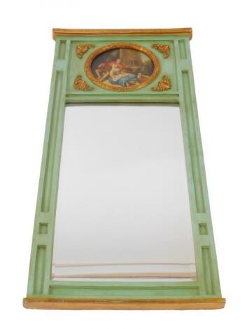 An 18thC style gilt wood and green painted rectangular wall mirror