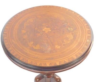 A Victorian walnut and floral inlaid circular tilt top occasional table - 2