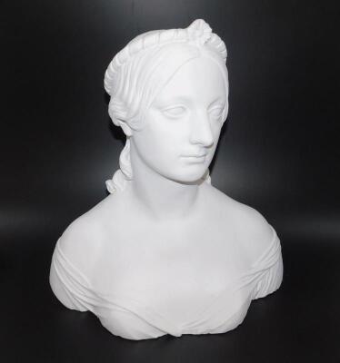 A plaster bust modelled as The Young Queen Victoria