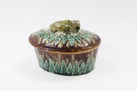 A late 19thC majolica oval covered meat dish