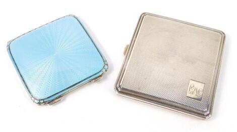 A George VI silver and turquoise guilloche enamel compact