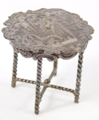 A late 19thC silver miniature table