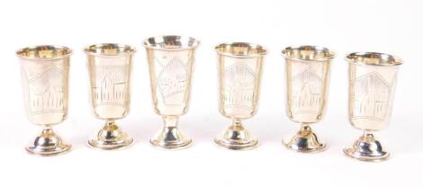 A set of five Russian early 20thC silver Kiddusch cups