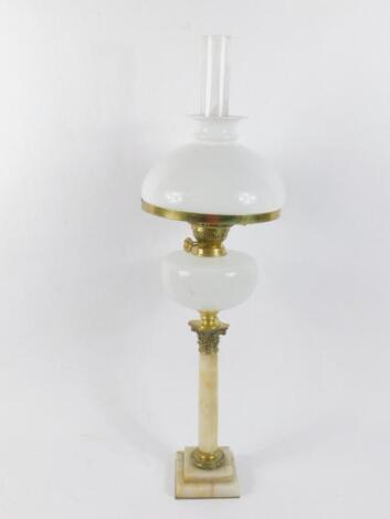 A white onyx Corinthian column oil lamp