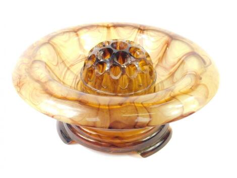 A 1930's amber cloud glass rose bowl